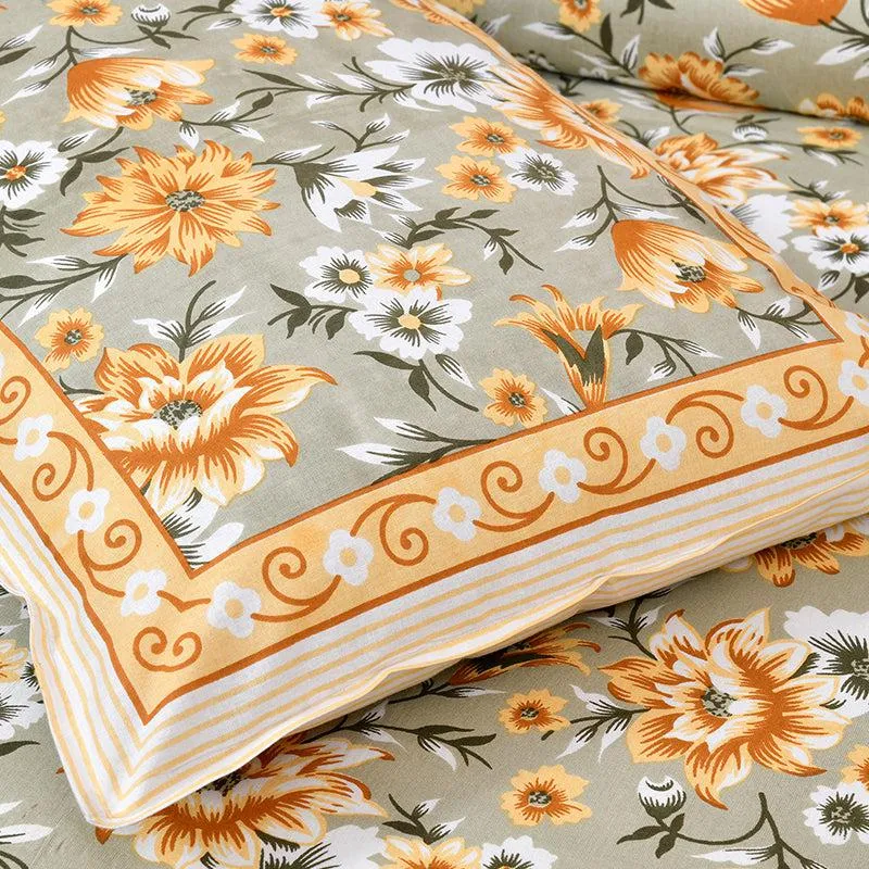 Orkide Floral Cotton Bedsheet (Green,Yellow) - 180 TC media 3