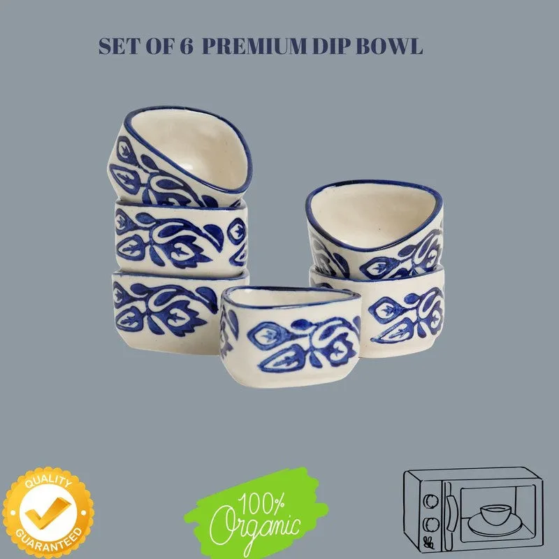 Dippure Ceramic Dip Bowls (Blue,White ,40 mL Each) - Set Of Six media 4