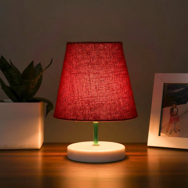Vero Jute Table Lamp - Maroon,White media 1