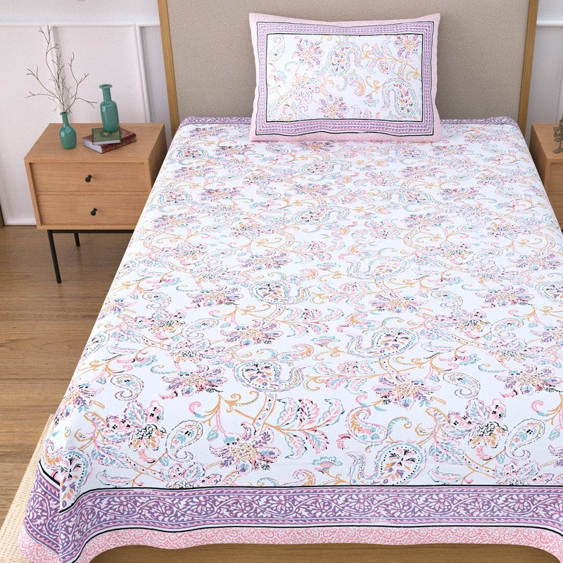 Fabrelle Floral Cotton Bedsheet (Pink & White) - 240 TC media 4