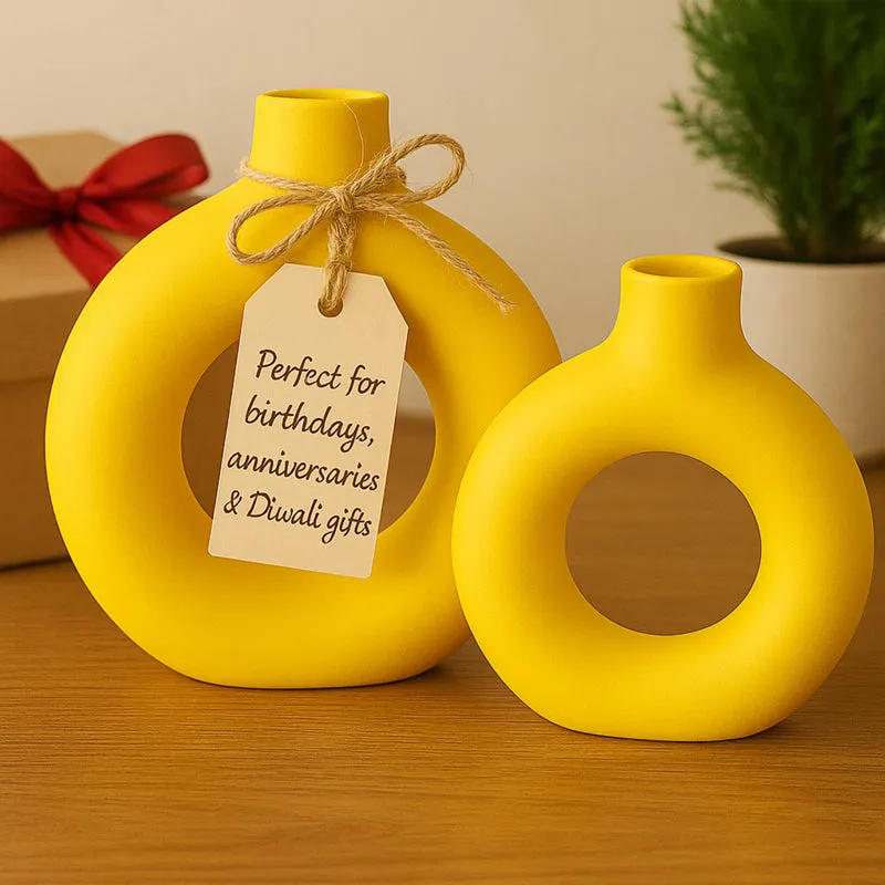 Melo Ceramic Vase (Yellow) - Set Of Two media 7