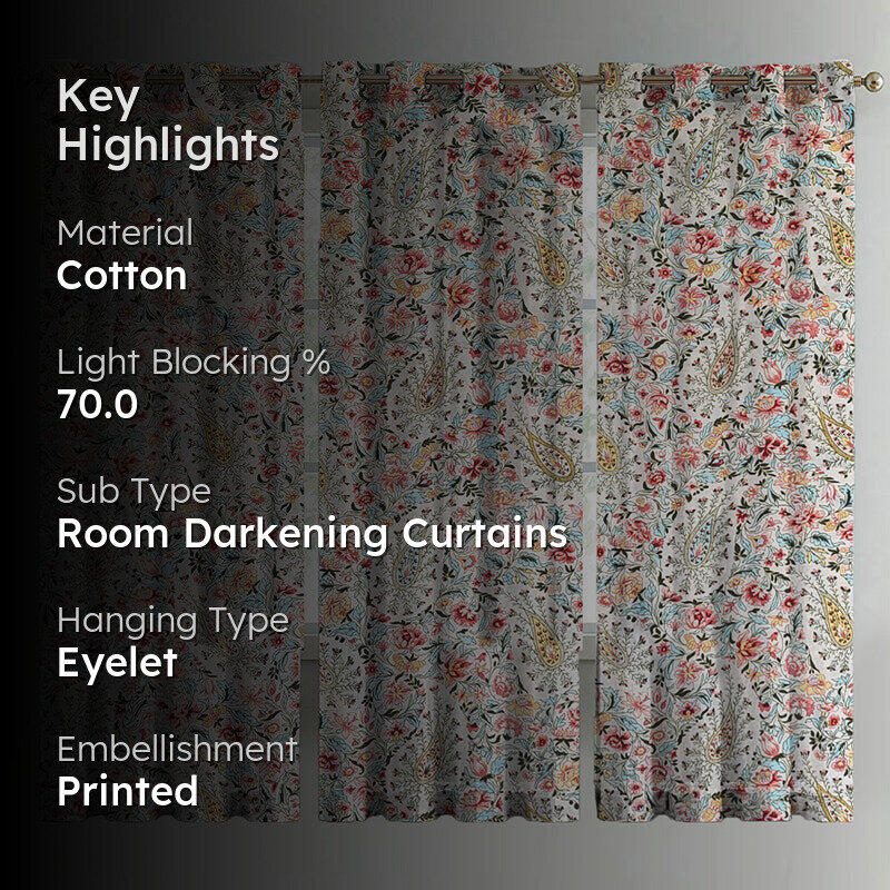 Ocane Floral Cotton Curtain - Set Of Three media 2