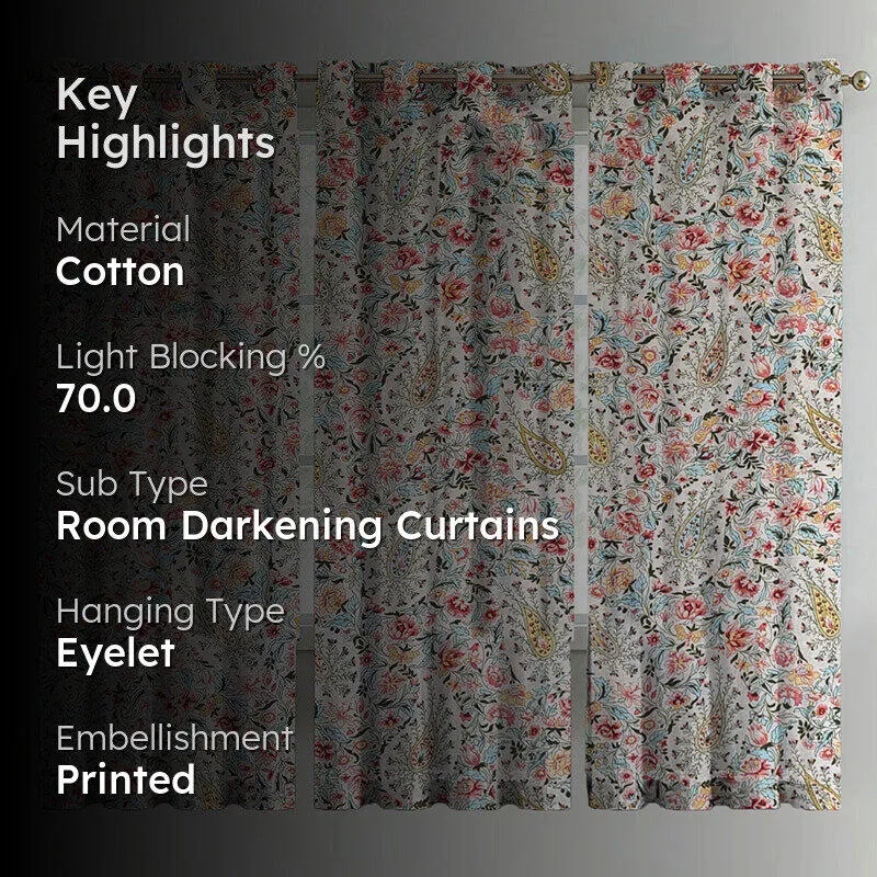 Ocane Floral Cotton Curtain - Set Of Three media 2