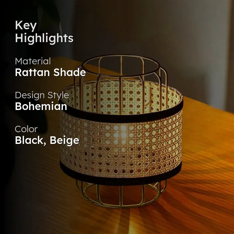 Mystane Rattan Table Lamp - Small - Black,Beige media 2