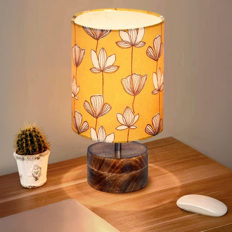 FlairAura Luxury Desk Wooden Table Lamp - Yellow,White,Brown