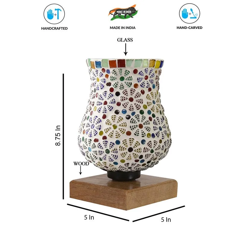 Glazic Mosaic Glass Table Lamp With Wooden Base - Multicolor media 9