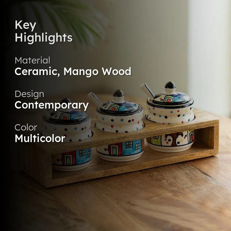 Sweet Home Handpainted Condiment Jar (280 Ml) - Seven Piece Set media 2