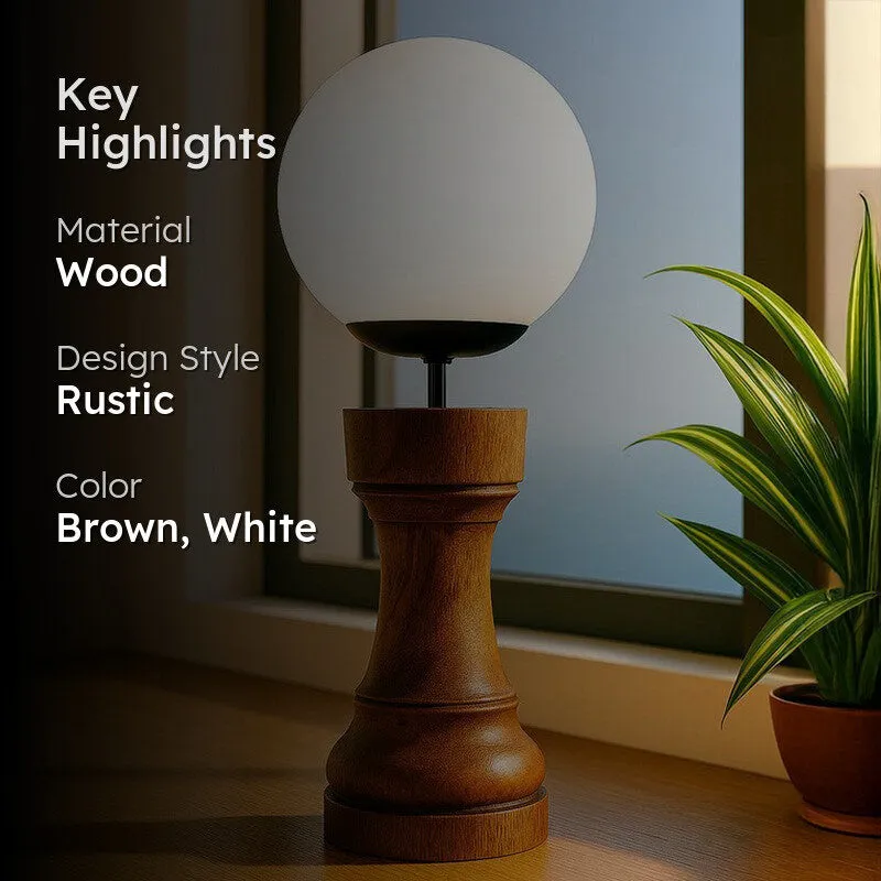 Chess Rook Wooden Table Lamp - Brown,White media 2