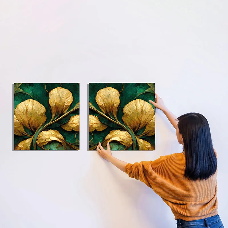 Petals Of Gold Canvas Wall Art - Set Of Two media 6