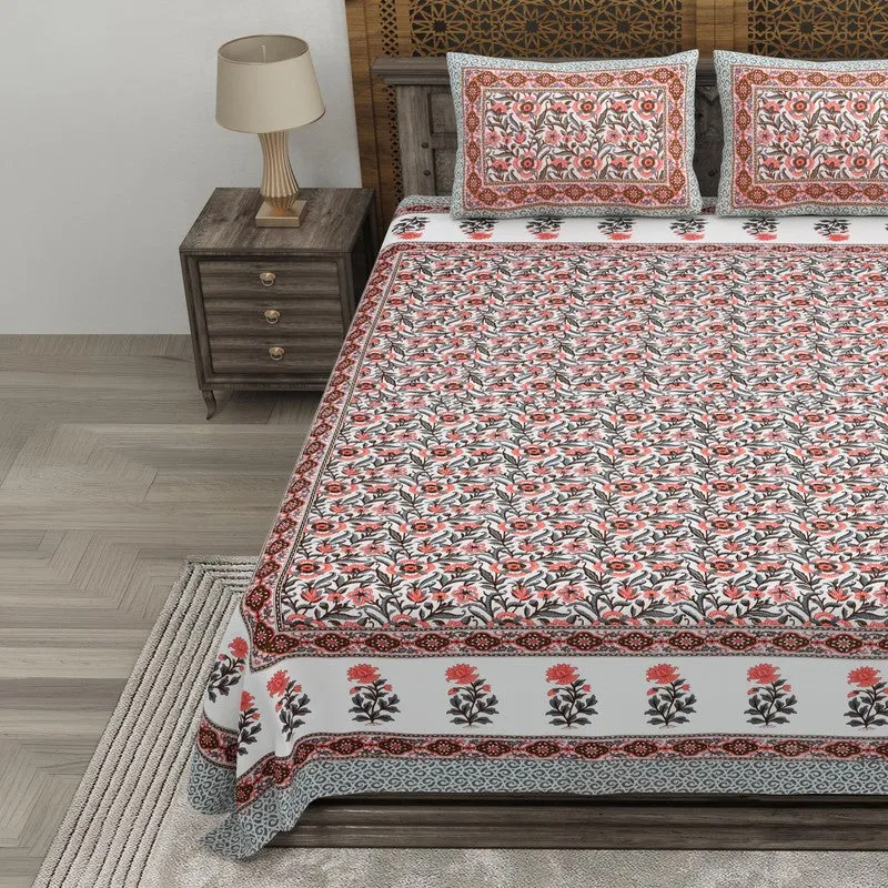 Gardenel Cotton Bedsheet (Peach,Grey) - 240 TC media 3