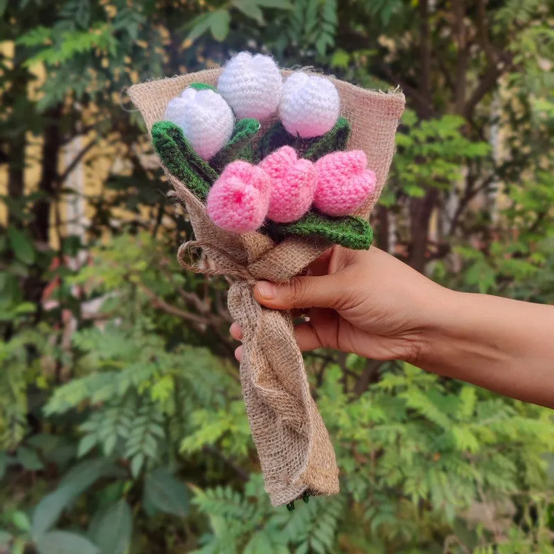 Crochet Handmade Tulip Bouquet (Pink & White) - Set Of Six media 1