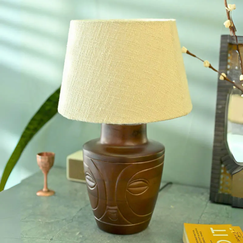 Roma Walnut Wooden Table Lamp - Brown,Beige media 2