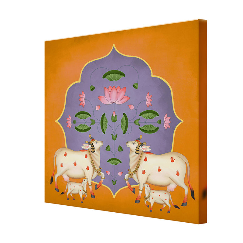 Cow And Lotus Bliss Poly Canvas Wall Painting media 6
