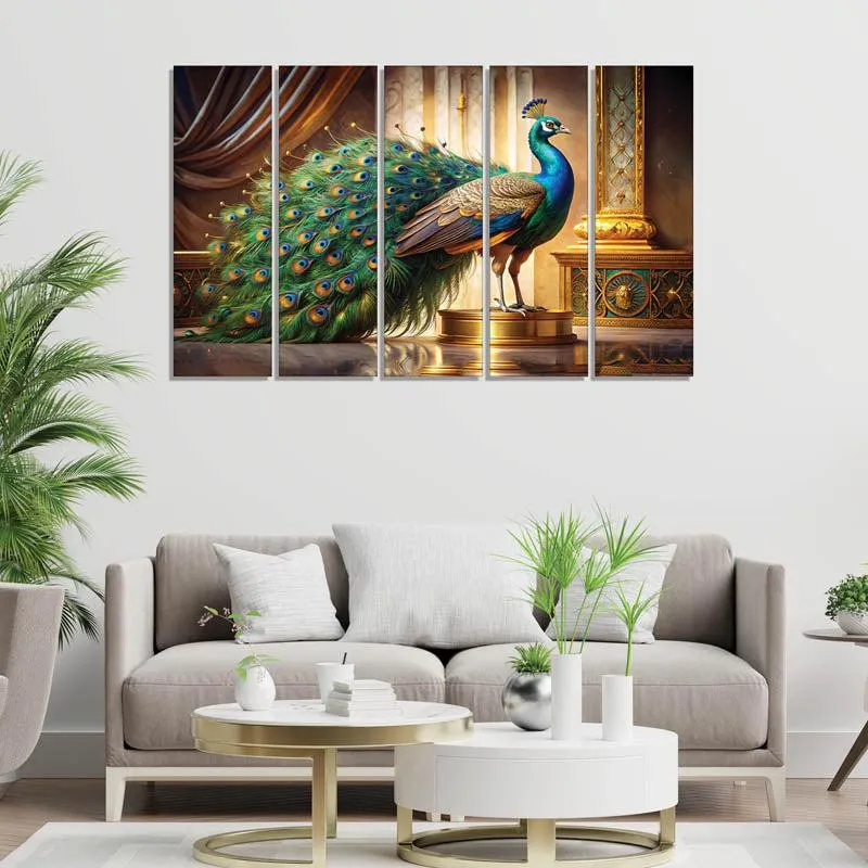 Peacock Palace Wall Painting - Set Of Five media 3