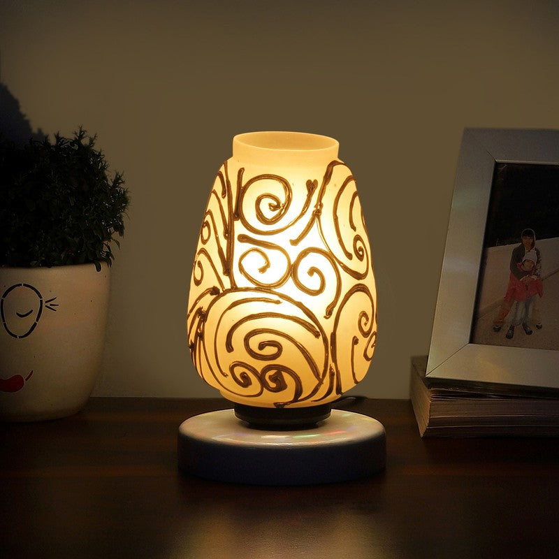 Everdeen Glass Table Lamp With Wooden Base - White & Gold