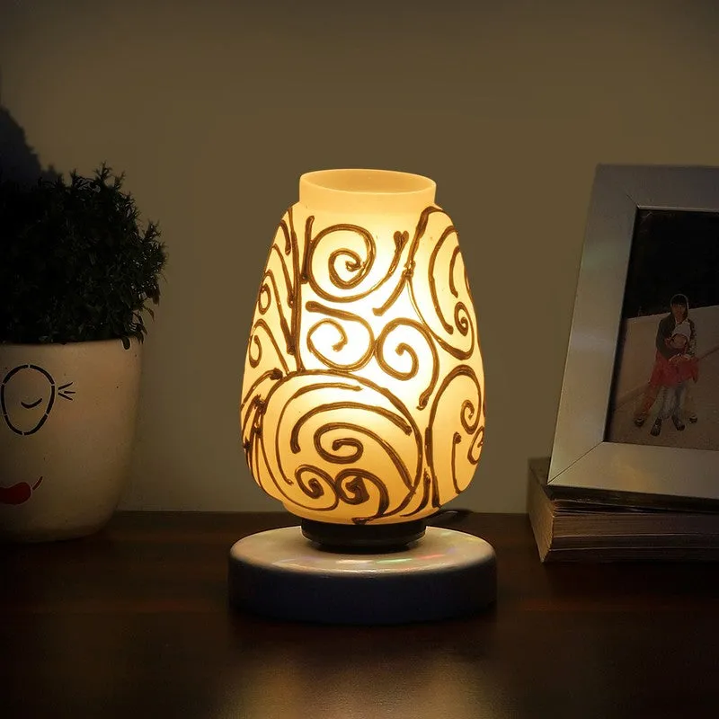 Everdeen Glass Table Lamp With Wooden Base - White & Gold media 1