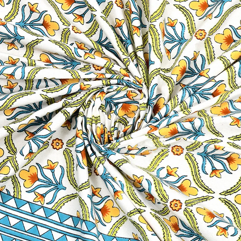 Ethnik Mirage Cotton Bedsheet (Blue, Yellow) - 144 TC media 5