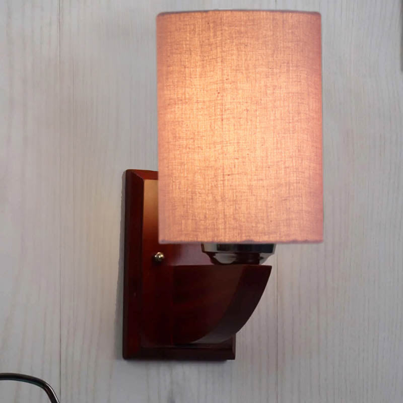 Shell Pink Cylindrical Wooden Wall Lamp