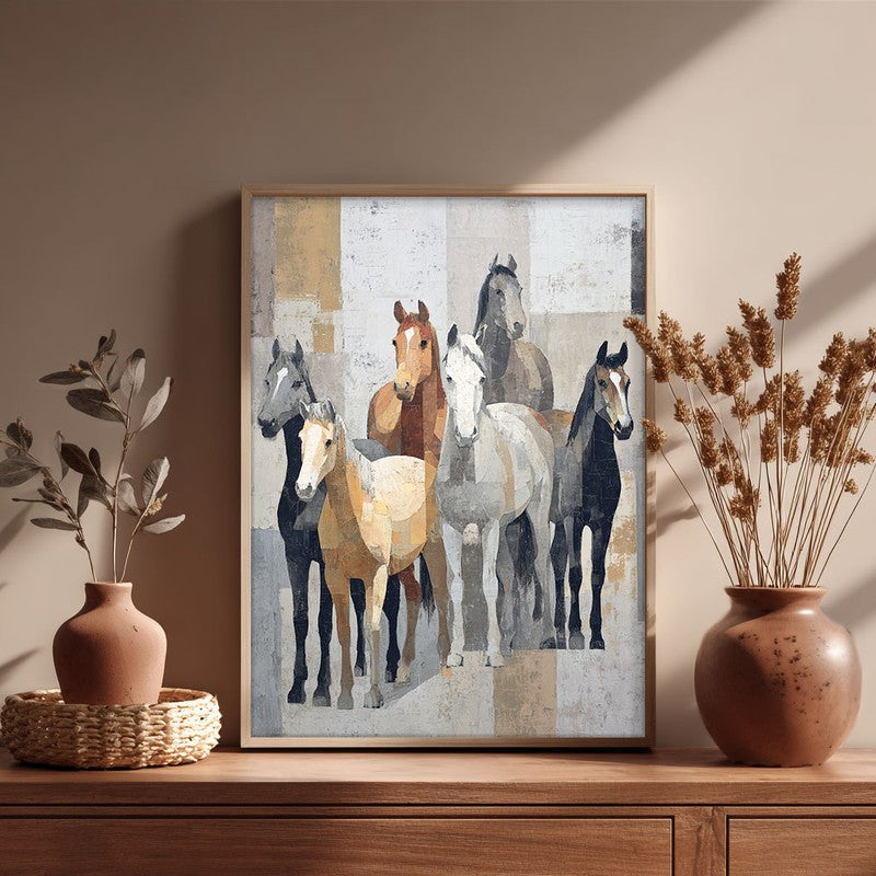 Stylized Horse Painting With Brown Frame media 6