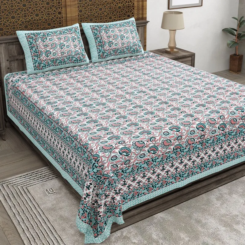 Lineo Cotton Bedsheet (Blue,Pink) - 240 TC media 1