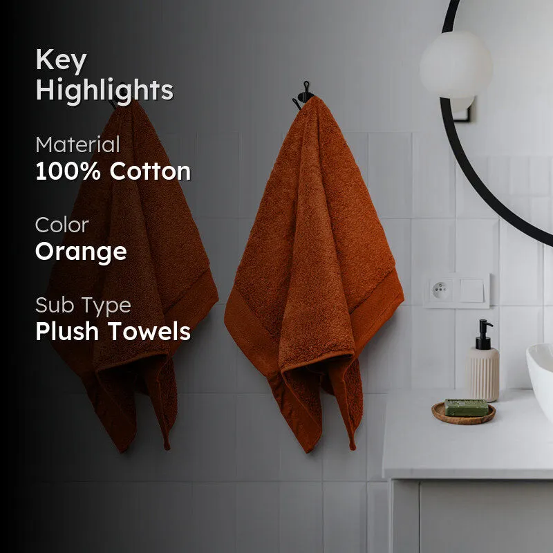 Micro Cotton Soft Serenity Solid Hand Towel (Orange) - Set Of Two media 2