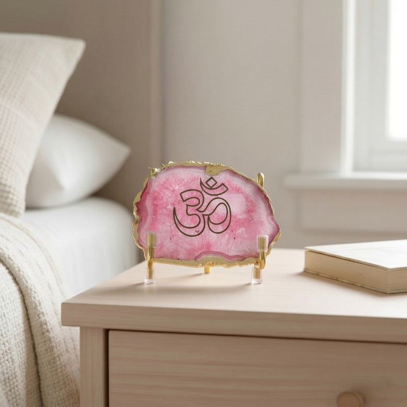 Om Handcrafted Agate Religious Accent - Pink media 8