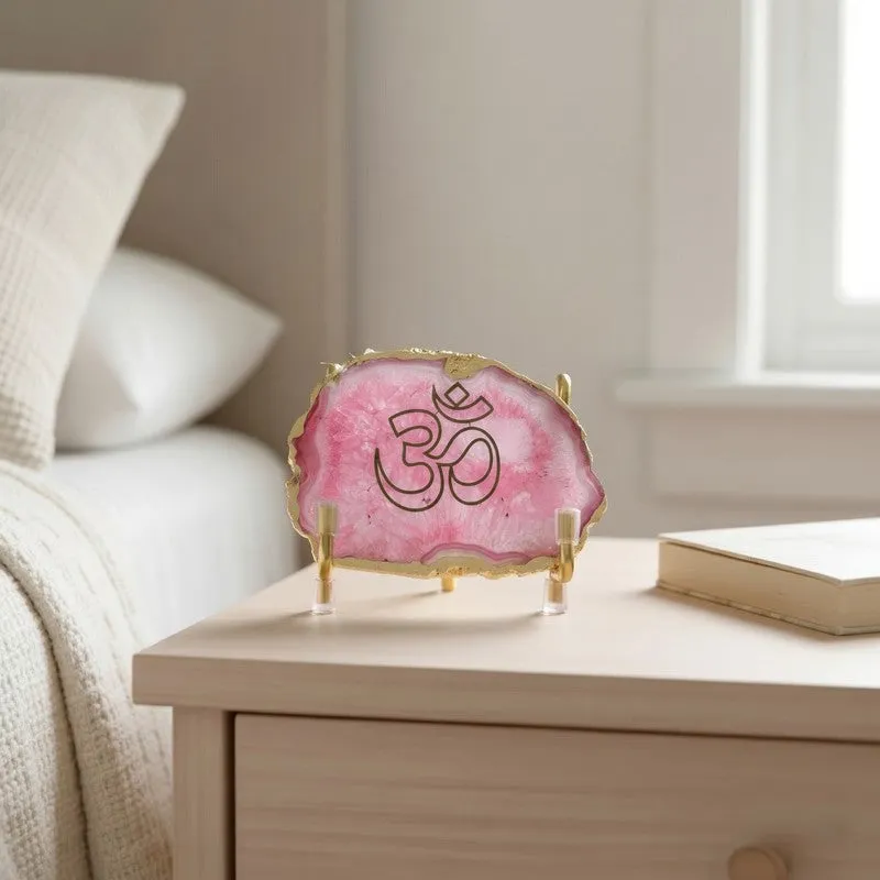 Om Handcrafted Agate Religious Accent - Pink media 8