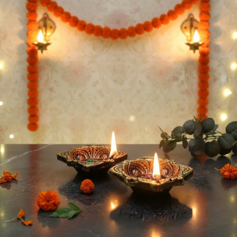 Large Square Diya - Set Of Two media 6