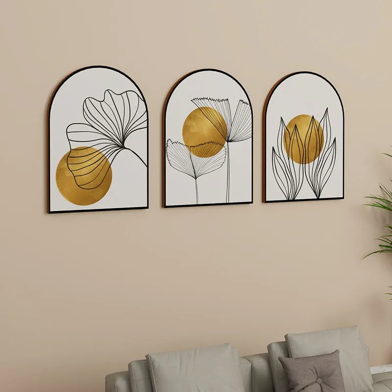 Golden Dream Floral Wall Painting - Set Of Three media 1
