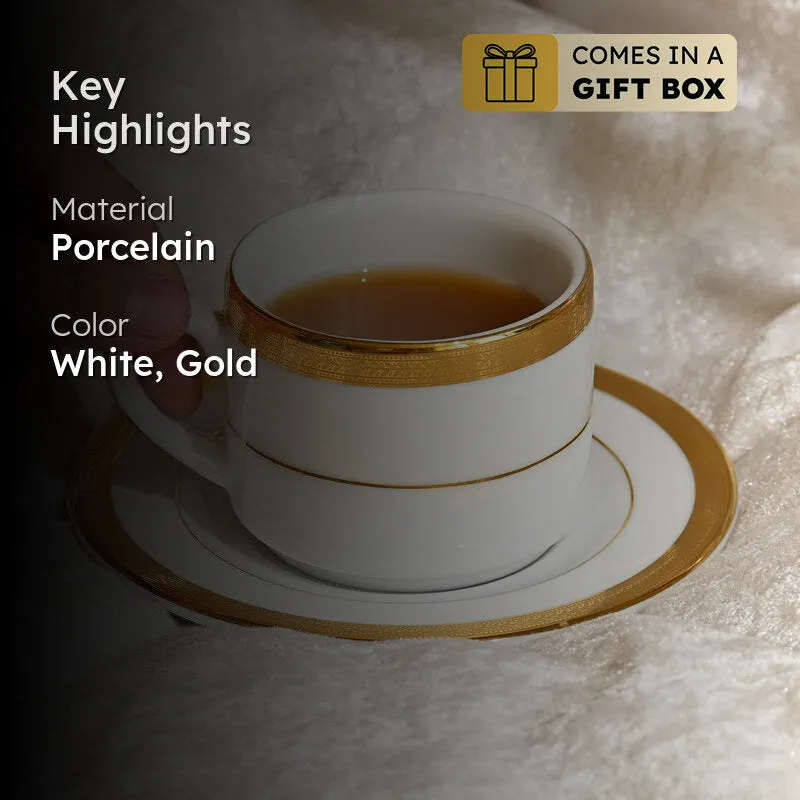 Vienna 24k Gold Brushed Porcelain Tea Cup & Saucer (Gold/280 mL) - Set of Six media 2