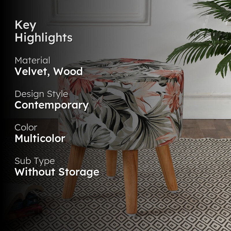 Avira Floral Velvet Ottoman - Multicolor media 2