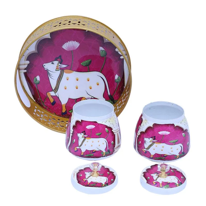 Gavya Pink & White Jar with Tray (200 ML) - Three Piece Set media 5