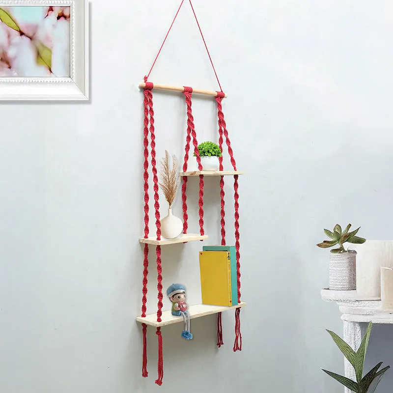 Knotra Macrame Wall Shelf - Red media 1