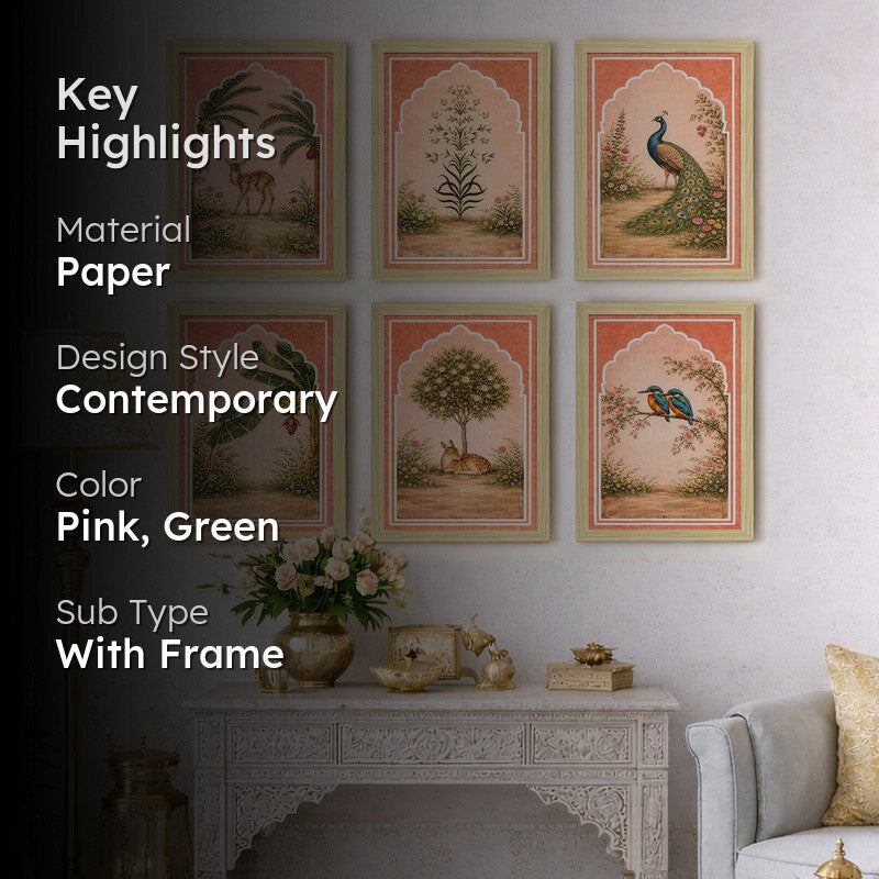 Echoes of Mewar Paper Wall Painting With Frame - Set Of Six media 2