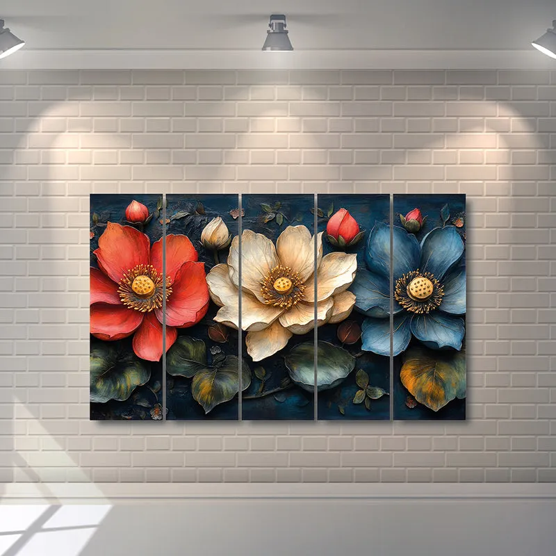 Tricolor Petals Canvas Wall Art - Set Of Five media 3
