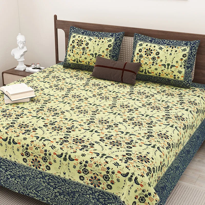 Aasiya Ethnic Cotton Bedsheet (Yellow,Blue) - 180 TC media 4