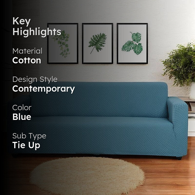 Pearl Cloud Solid Cotton Sofa Cover - Blue media 2