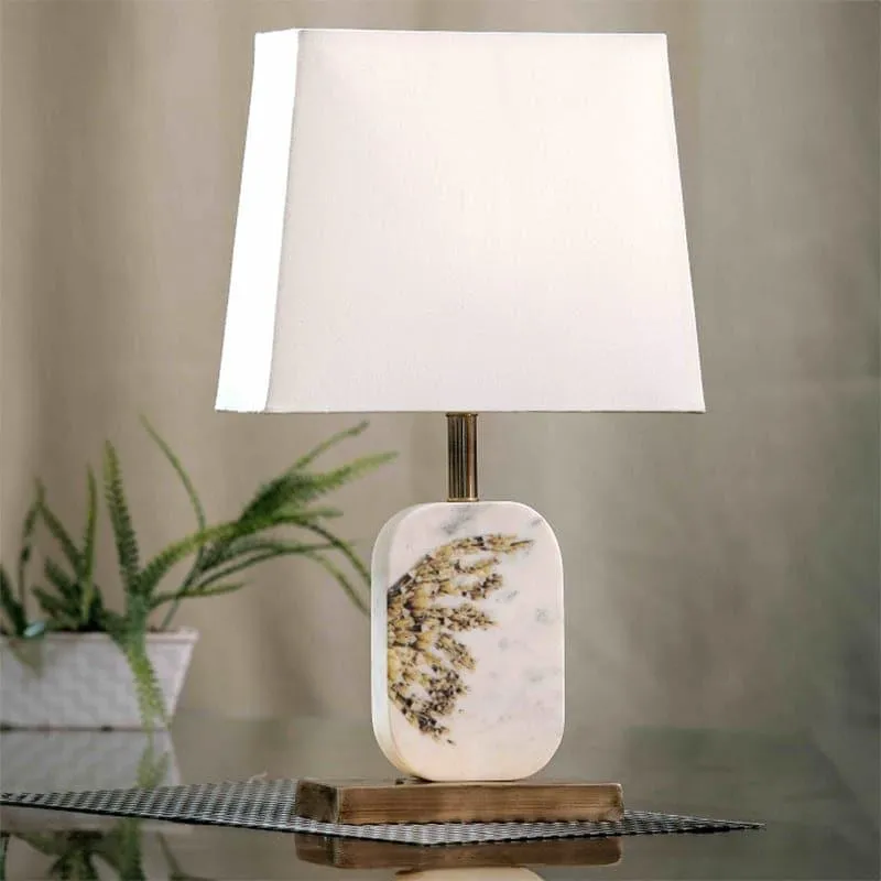Winged Printed Marble & Brass Base Fabric Table Lamp - White media 3