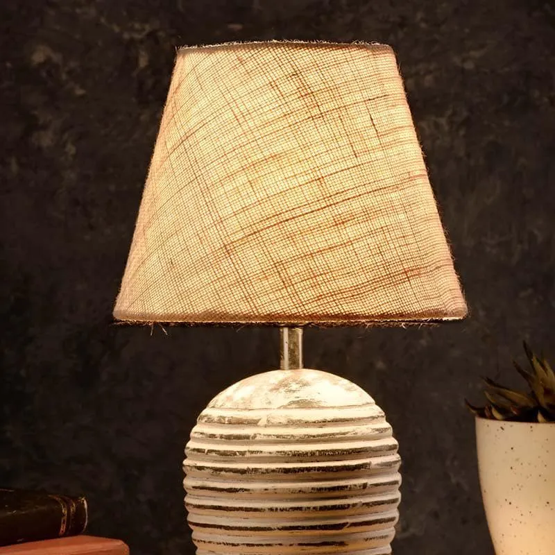 Vintage Beige Shawty Fabric Table Lamp - Ivory,Beige media 1