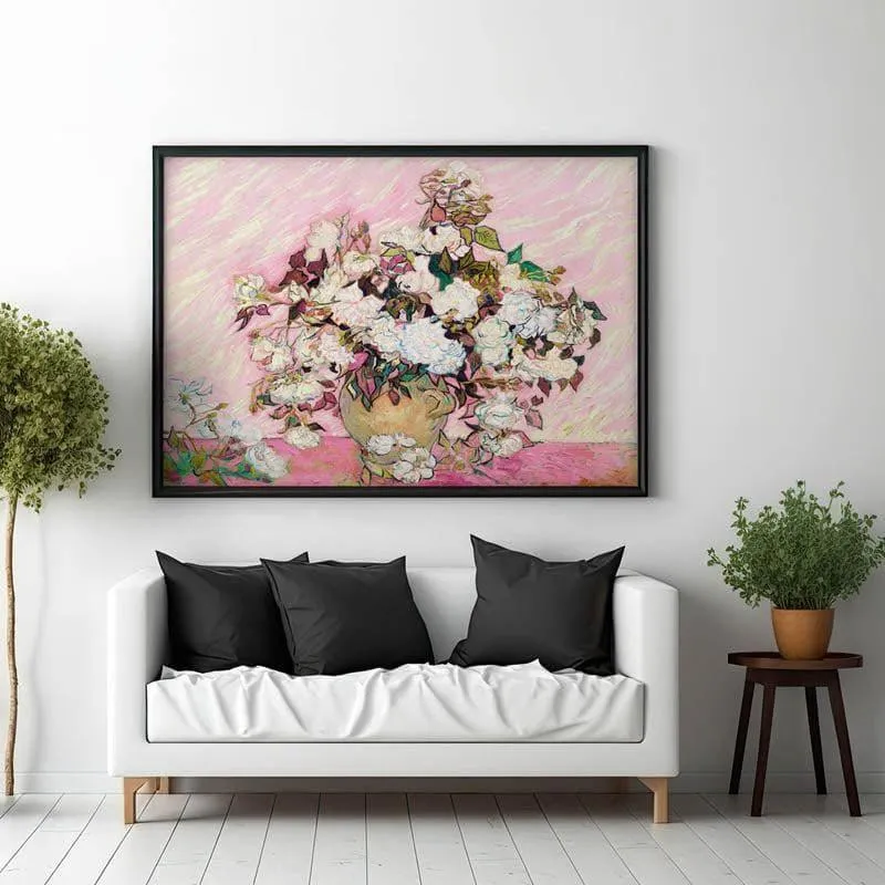 Still Life: Vase With Pink Roses By Vincent Van Gogh - Black Frame media 1