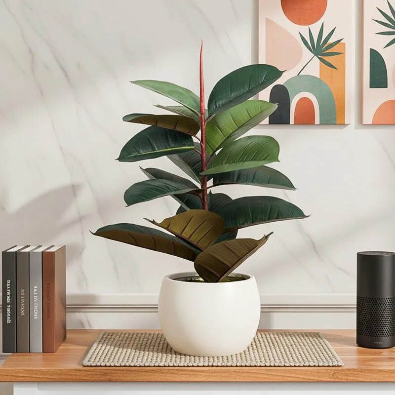 Urban Luxe Artificial Rubber Plant Without Pot - 2.1 Feet media 1