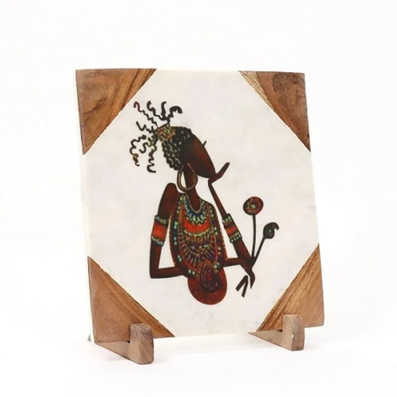 Tribal Muse Printed Marble Showpiece media 3