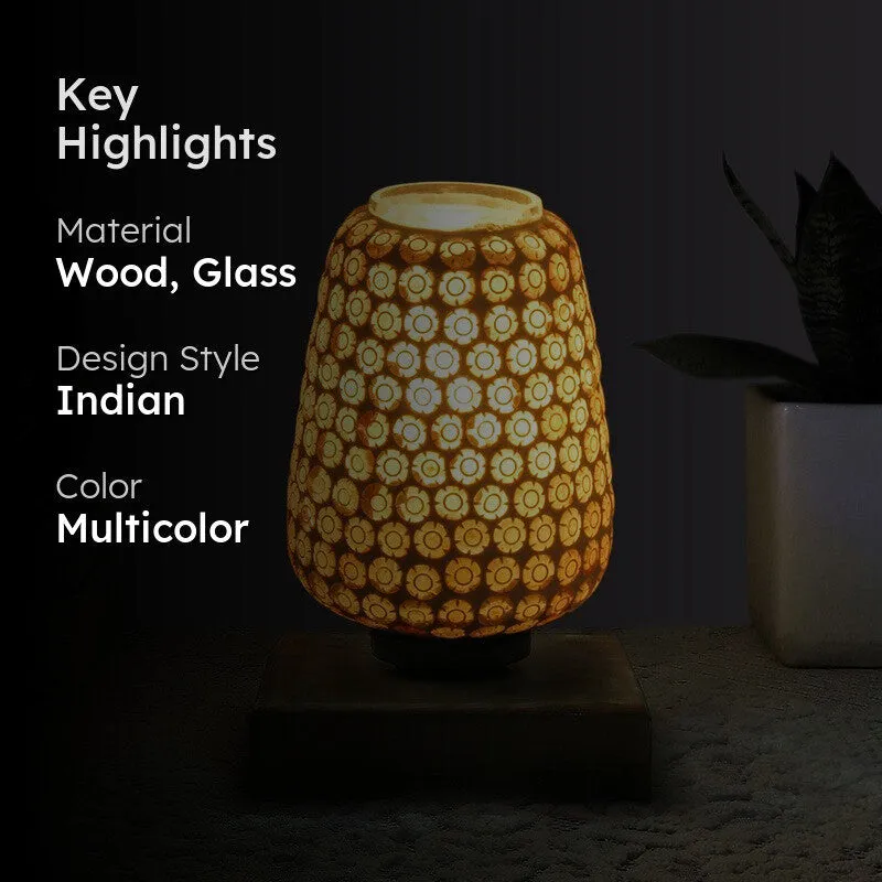 Grazia Glass Table Lamp With Wooden Base - Multicolor media 2