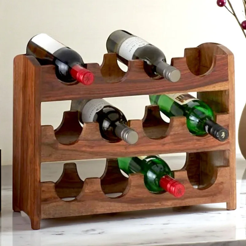 Yverox Sheesham Wooden Wine Rack - Brown media 1