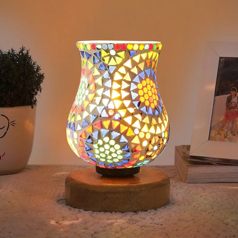Glora Mosaic Glass Table Lamp With Wooden Base - Multicolor media 3