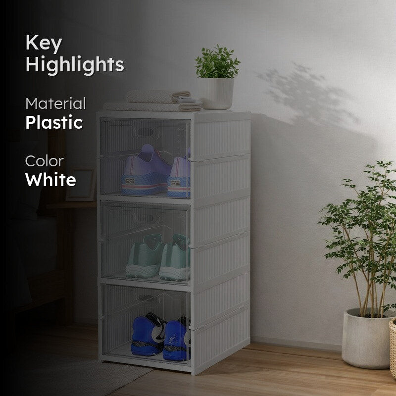 Plastic Shoe Rack with Transparent Magnetic Doors - White media 2