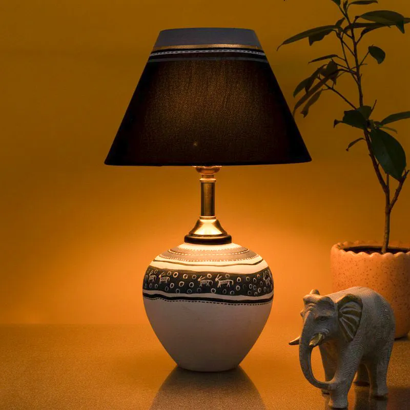 Ravish Terracotta Table Lamp - Black,White media 1
