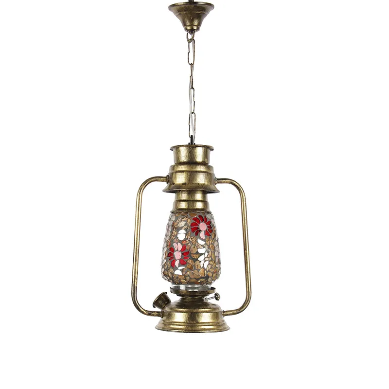 Phoolkari Mosaic Lantern Glass Ceiling Lamp - Gold media 4