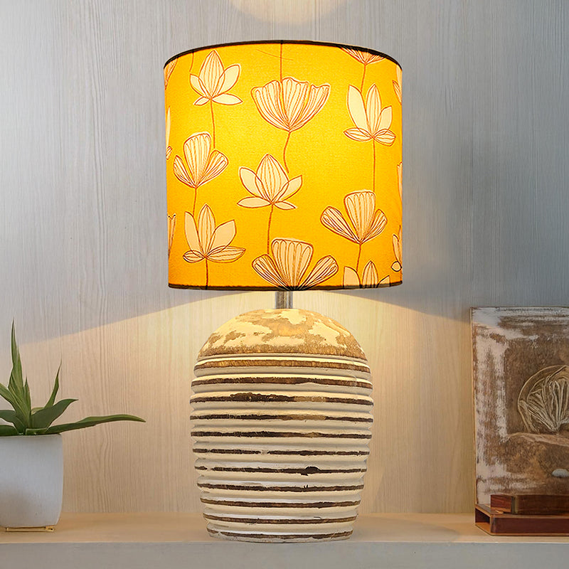 Nephrite Carved Fabric Table Lamp - Yellow,White,Beige