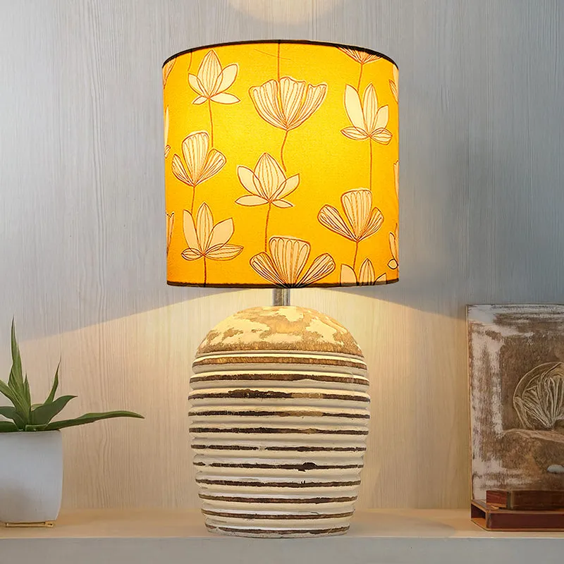 Nephrite Carved Fabric Table Lamp - Yellow,White,Beige media 1